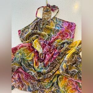 XL Earthbound Trading Co. India Summer Spring Dress Hi Low Hem Colorful Boho